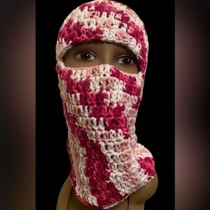 Pink and White Crochet Balaclava